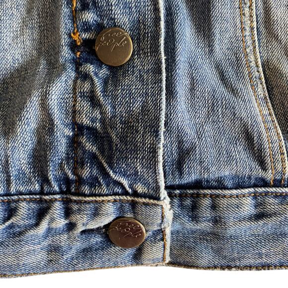Free People : Brass-tone Studded Patchwork Distressed Boho Denim Jacket : XS - Picture 8 of 16